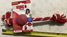 KONG Rubber Bounce Ball With Rope Small Tug Fetch Chew Dog Toy Red Interactive