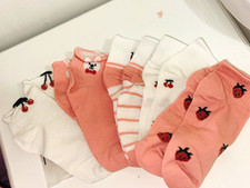 5 Pairs Cotton Ankle Low Cut Socks One Size Pink/White Striped Animal Print
