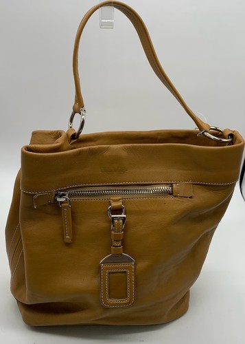 PRADA front zip vitello daina hobo sughero- camel brown