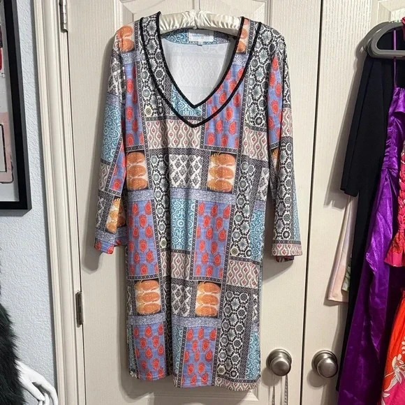 Walker & Wade Patchwork Beaded Shift Mini Dress B… - image 2