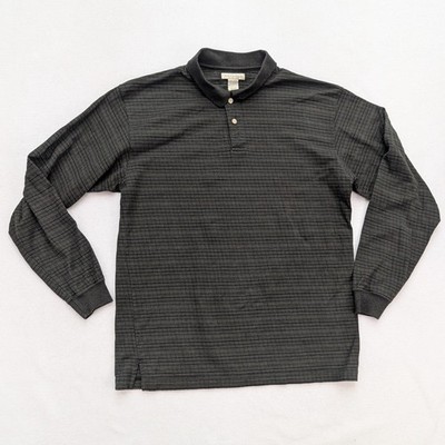 Methode Men's Long Sleeve Polo Shirt Size L Green Striped Collared Stretch