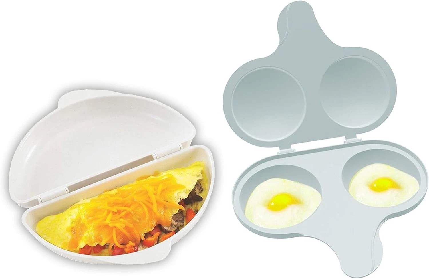 Easy Breakfast Set Omelet Pan & 2 Cavity Egg Poacher Microwaveable