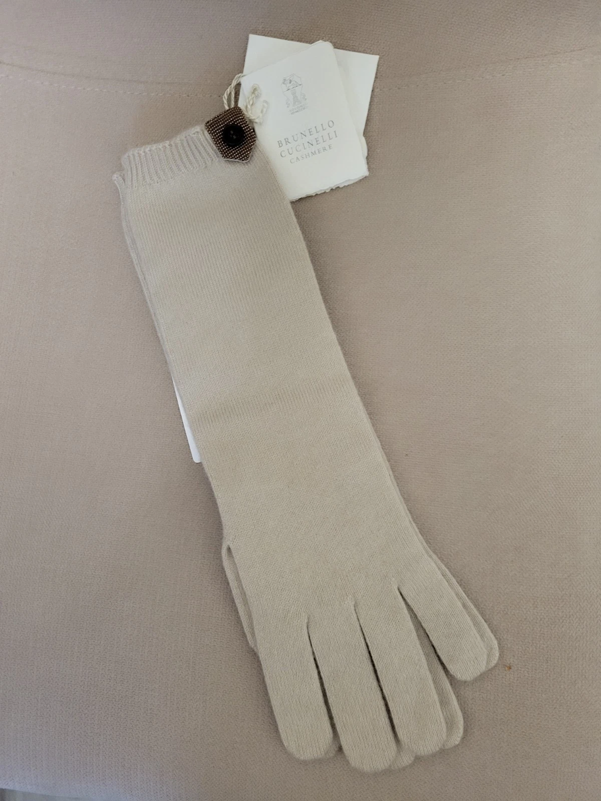 995$ BRUNELLO CUCINELLI WOMENS CASHMERE Beige GLOVES SZ:M.Made In ITALY