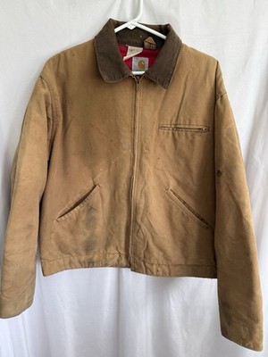 Carhartt Detroit Jacket Vintage Quilt Lined 6QLJ Men s 44/L Distressed/Stained
