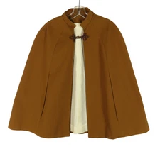 Vintage BROWN TEXTURED POLY KNIT CAPE Short Capelet Jacket Cloak HANDMADE Granny