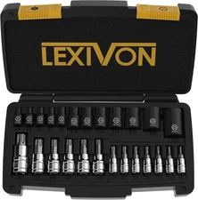 LEXIVON 25pc Torx Bit & Socket Set T8-T60 E4-E22 S2 Cr-V Steel w/ Case LX-148