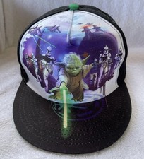 NWT Star Wars Yoda Kids SnapBack Flat Brim Bill Hat Light Saber Glows In Dark