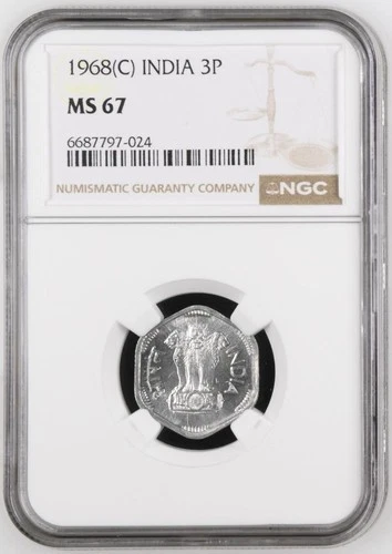 India 3 Paise 1968C NGC MS 67