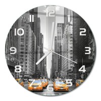 Glasuhr Glas-Wanduhr Aus GehäRtetem Glas Taxis New York WeißE Zeiger Fi30 Cm