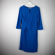 Tahari Arthur S Levine Dress Women's sz 8 Blue Stretchy Long Sleeved Cocktail