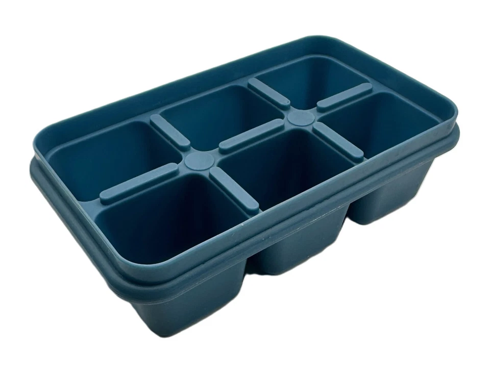 2x Eiswürfelform Silikon -Eiswürfel Behälter Mit Deckel Stapelbar 6Loch Blau - Bild 4 von 4