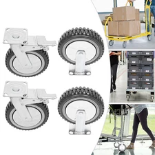 4PCs 8 inch Dustproof Handling Wheels Fixed+Brake Heavy Duty Solid Caster Wheels
