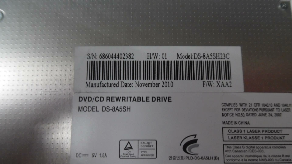 Unidad óptica interna Asus X52F OEM DVD±RW - DS-8A5SH Foto 3 de 3