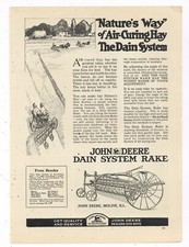 1919 John Deere Ad: The Dain System Rake for Air Curing Hay - Moline, Illinois