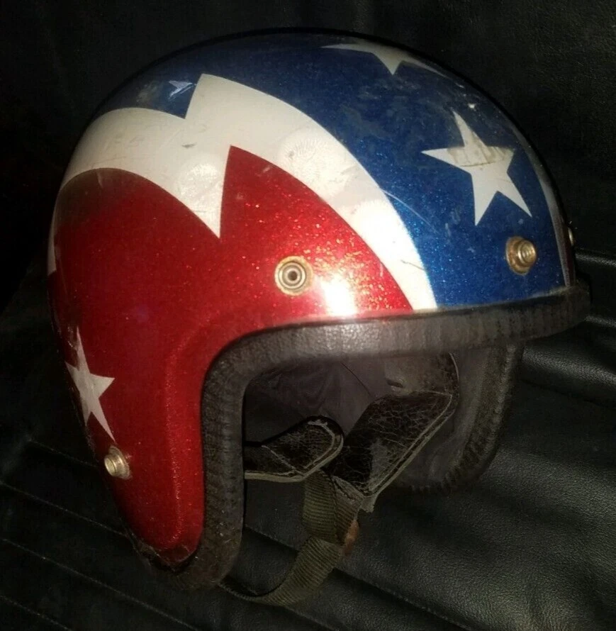 RARE Vintage Motorcycle Helmet 70s Red White Blue Stars BUCO