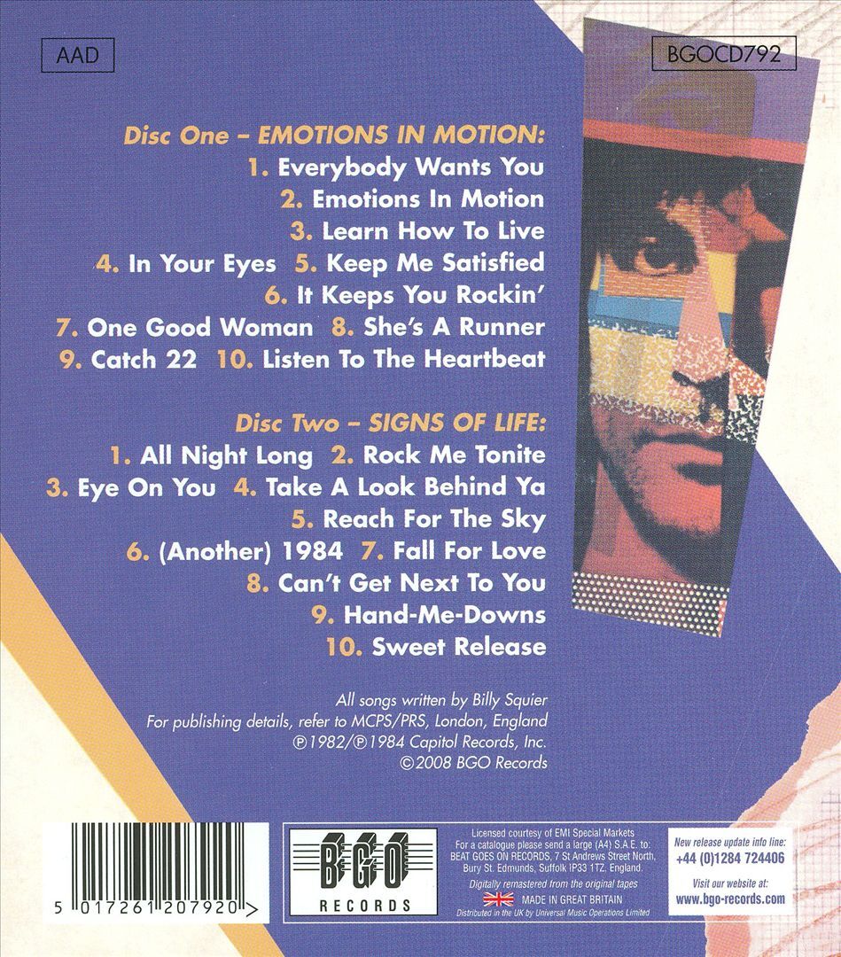 BILLY SQUIER EMOTIONS IN MOTION/SIGNS OF LIFE NEW CD
