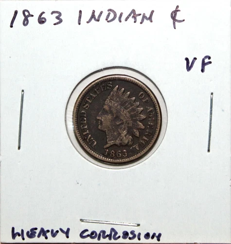 1863 US Indian Head Cent VF Very Fine Details Free Shipping