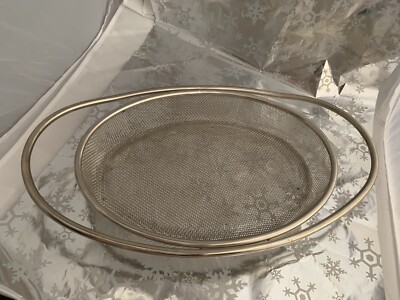  Silver ~ Metal ~ Mesh Type Basket with Handles ~ 11'' x 18'' Bread Fruit Biscuit