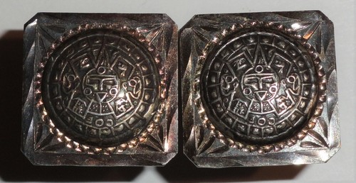 Vintage 925 Sterling Silver & Alpaca Maya Calendar Cufflinks Mexico City c 1950s - 第 1/12 張圖片