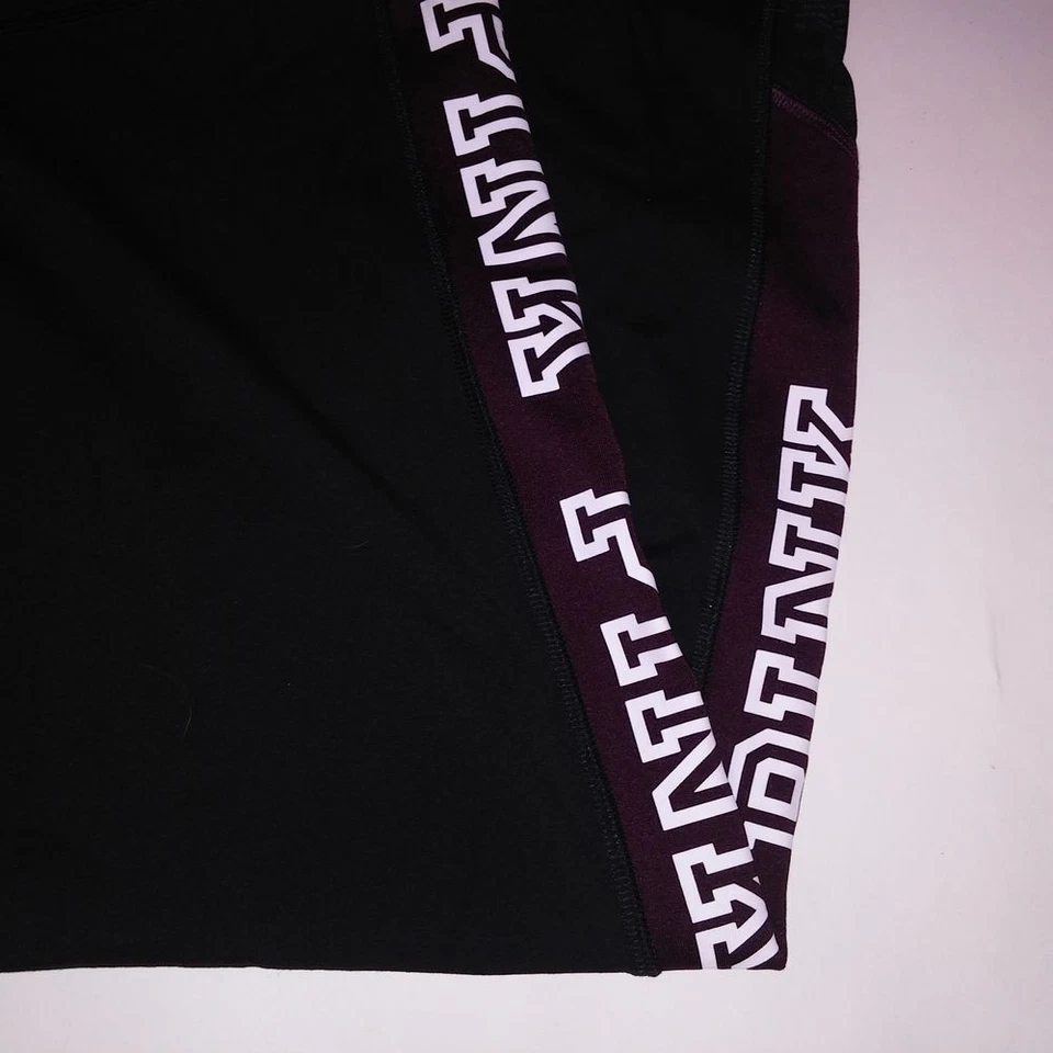 Victoria Secret PINK Leggings Ultimate Large Black Burgundy Logo Trim Inseam 27" - Image 3 of 4