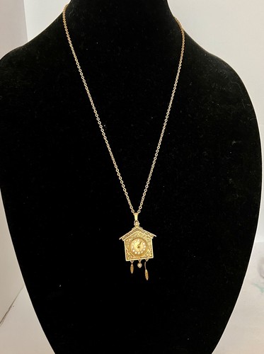Vanda USA Cuckoo Clock Locket Necklace Solid Perfume kitsch 24”Gold Tone Vintage - Picture 7 of 12
