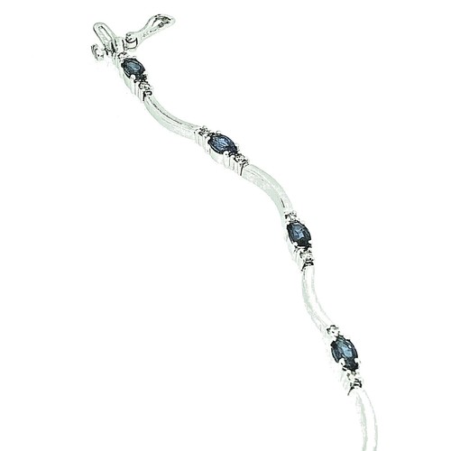 New 14 Kt White Gold Sapphire & Diamond Bracelet 7" Gem Weight 3.30 cts - Picture 3 of 6