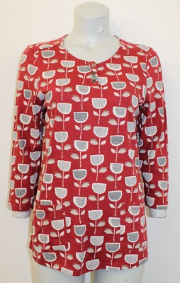 Ex-Seasalt Red Mix Floral Printed 3/4 Sleeved Scoop Neck Top-UK12
