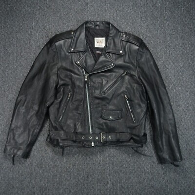 Wilsons Jacket Mens Large Black Leather Open Road Moto Motorcycle Biker 
