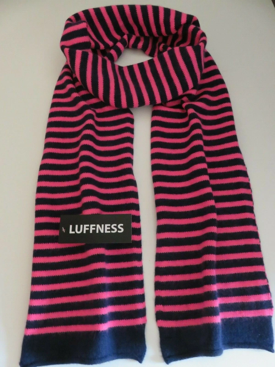 Luffness ladies cashmere scarf navy blue pink striped NEW womens