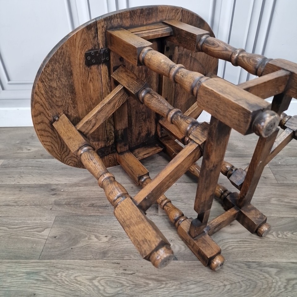 Retro Vintage Oval Oak Wooden Drop Leaf Side Sofa Wine Table Occasional