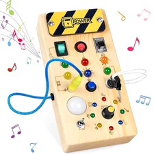 Montessori Busy Board Sensory Toys Wooden with LED Light Switch Control Board Tr