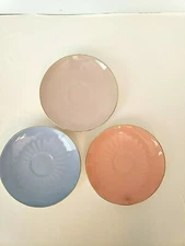 Vintage FIGGJO FLINT Saucers Blue, Gray, & Peach w/ Gold Gilt on edge FF Norway