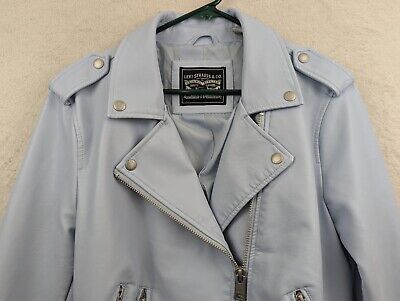 Levi Strauss sz L Faux Leather Vegan Moto Jacket light blue Levi Strauss sz L Faux Leather Vegan Moto Jacket light blue