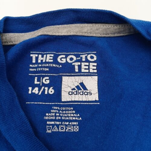 Adidas Shirt Boy's Large Blue Repeated Logo Short Sleeve - Picture 2 of 8