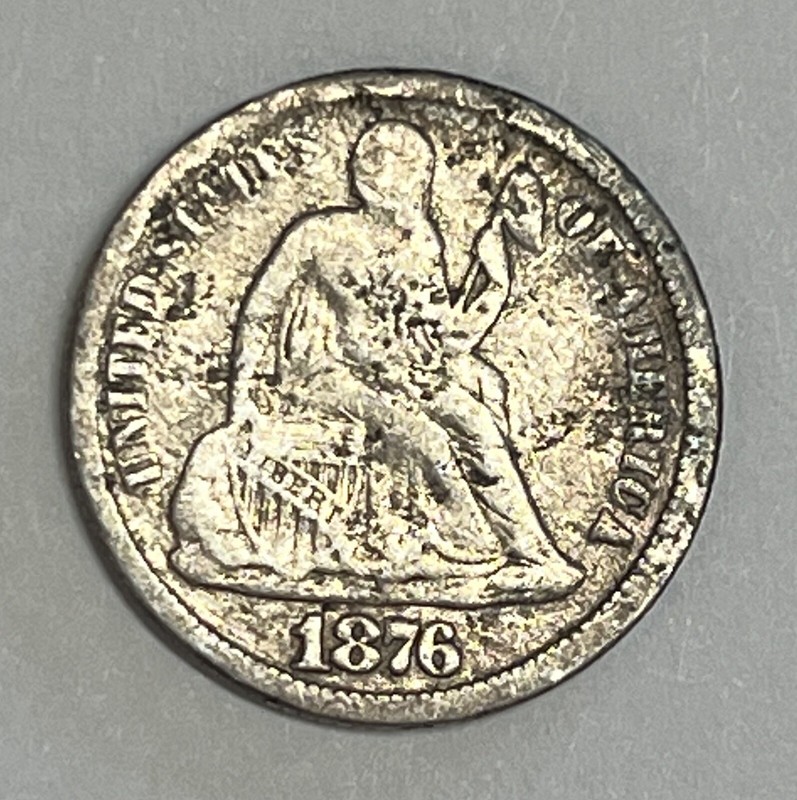 1876 Philadelphia Mint Silver Seated Dime Very Good Condition