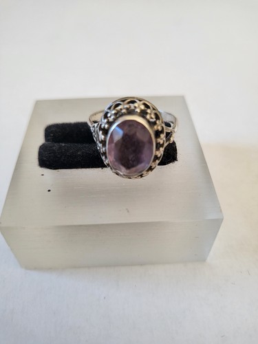 830er Silber antiker Art-Deco Ring ovaler Amethyst Antikschmuck - Bild 5 von 7