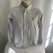 Polo Ralph Lauren Youth Boys White Blue Plaid Oxford Shirt Sz 20 Pony