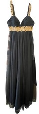 Jovani Black Maxi Dress with Gold Accents Size 4 - #1008