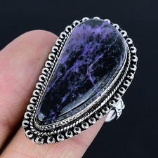 Russian Charoite 925 Silver Plated Handmade Ring of US Size 8