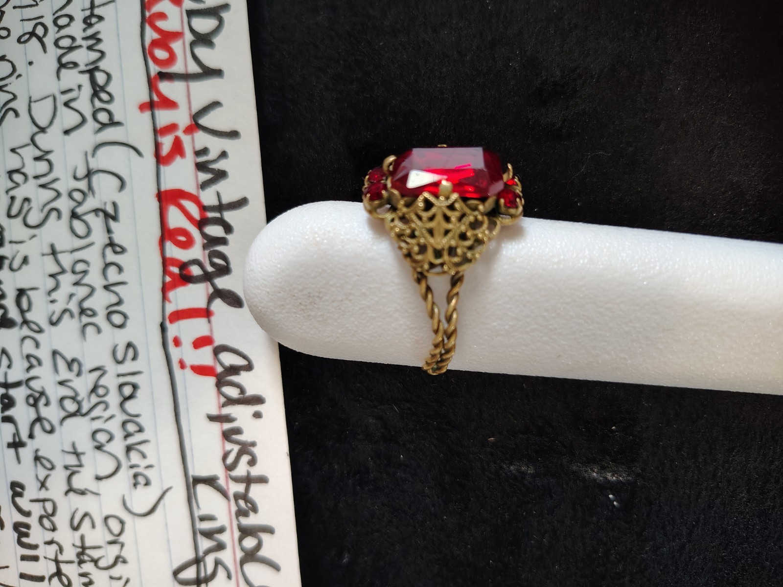 Vintage Art Deco Adjustable Ruby Red Emerald Cut … - image 4