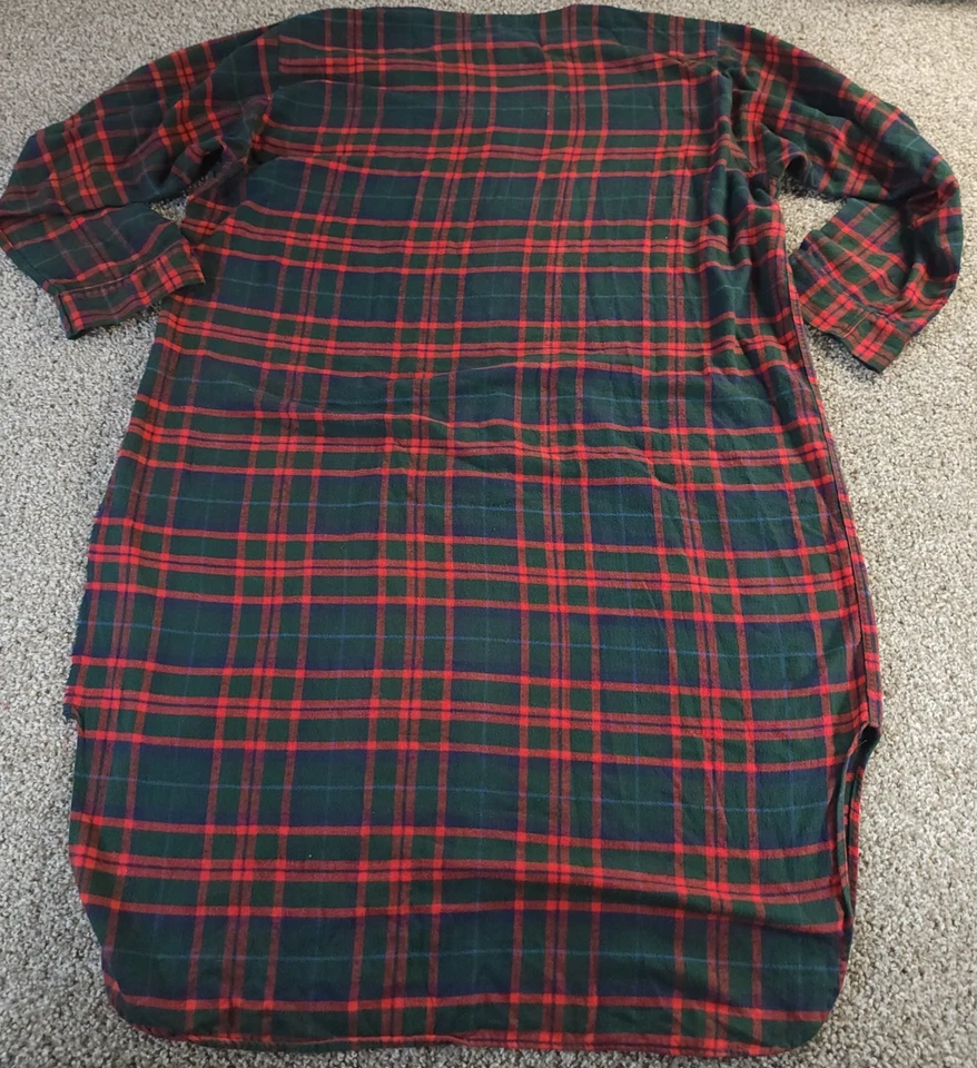 Camisa de noche larga de franela a cuadros roja LL Bean vintage pijama para hombre XL vestido algodón Foto 3 de 4