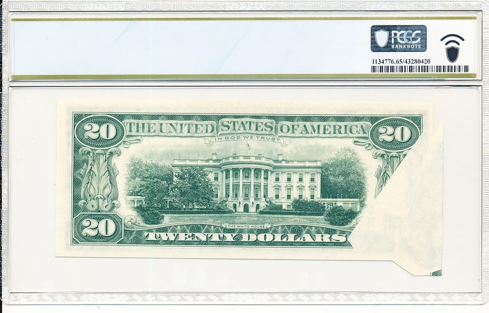 Federal Reserve Note Philadelphia USA $20 1977 Printed Foldover Error PCGS 65PPQ - Image 2 of 2