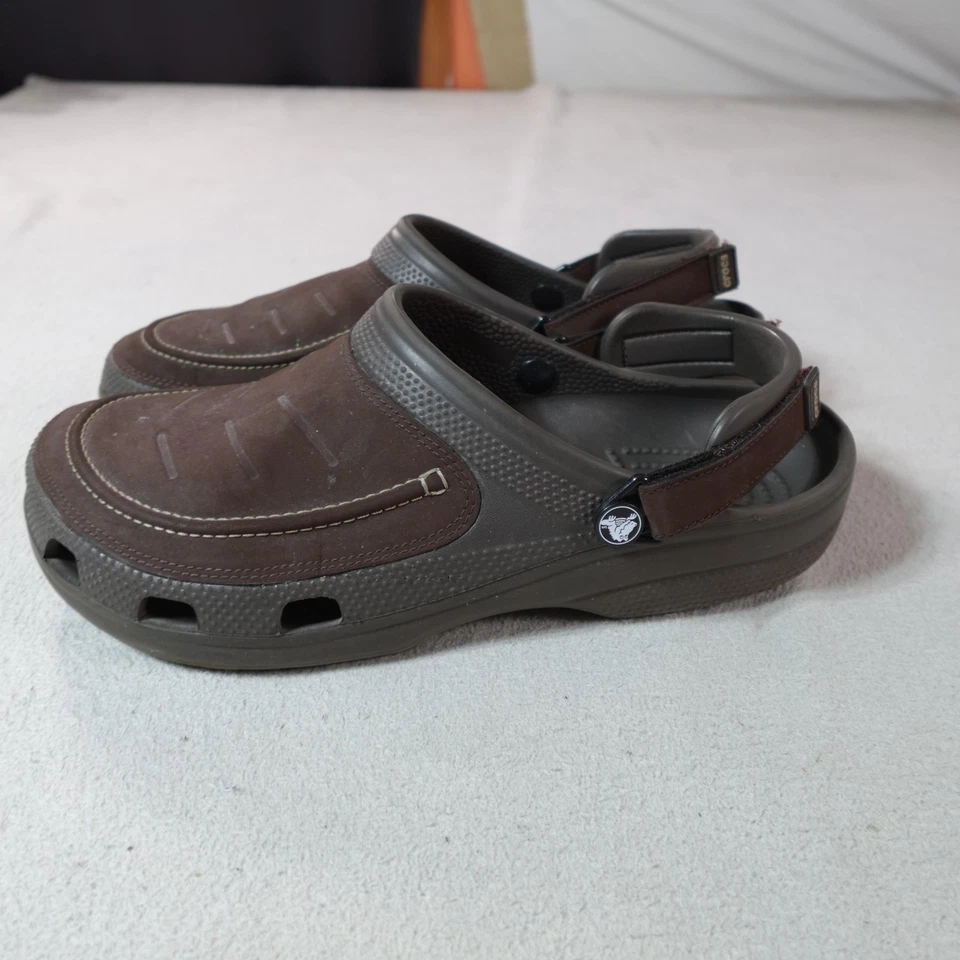 Crocs Yukon Zueco Zapatos Para Hombres Talla 12 Marrón Cuero Sandalias Sin Cordones Zapato Cómodo Foto 2 de 4