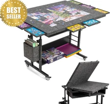 2000 Pc Foldable Jigsaw Puzzle Table Felt Board w/ 8 Trays Wheels Covers Gray