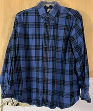 L.L. Bean Men's Blue Plaid Flannel Shirt L-REG Traditional Fit Cotton