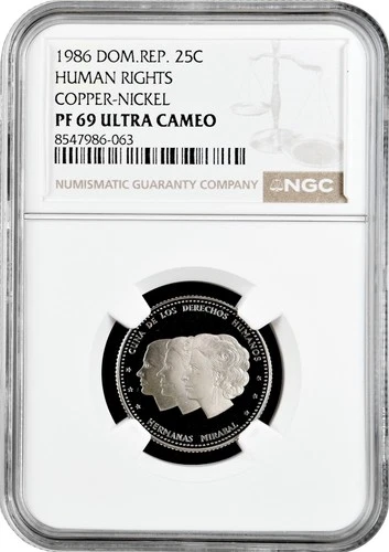 Dominican Republic 25 centavos 1986, NGC PF69 UC, "Republic (1937-2020)" Top Pop