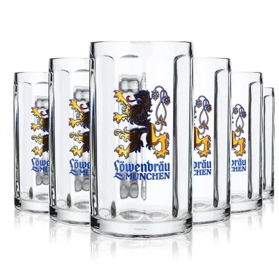 6x Löwenbräu Bier Gläser 0,5l Krug goldener Löwe großes Logo Sahm Moldau