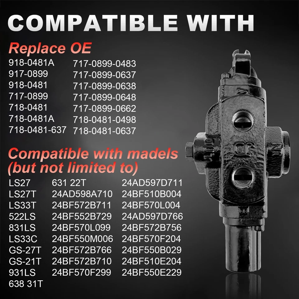 Válvula de control divisor de troncos para LS27 LS27T LS33T 522LS 831LS 918-0481A 917-0899 Foto 3 de 4
