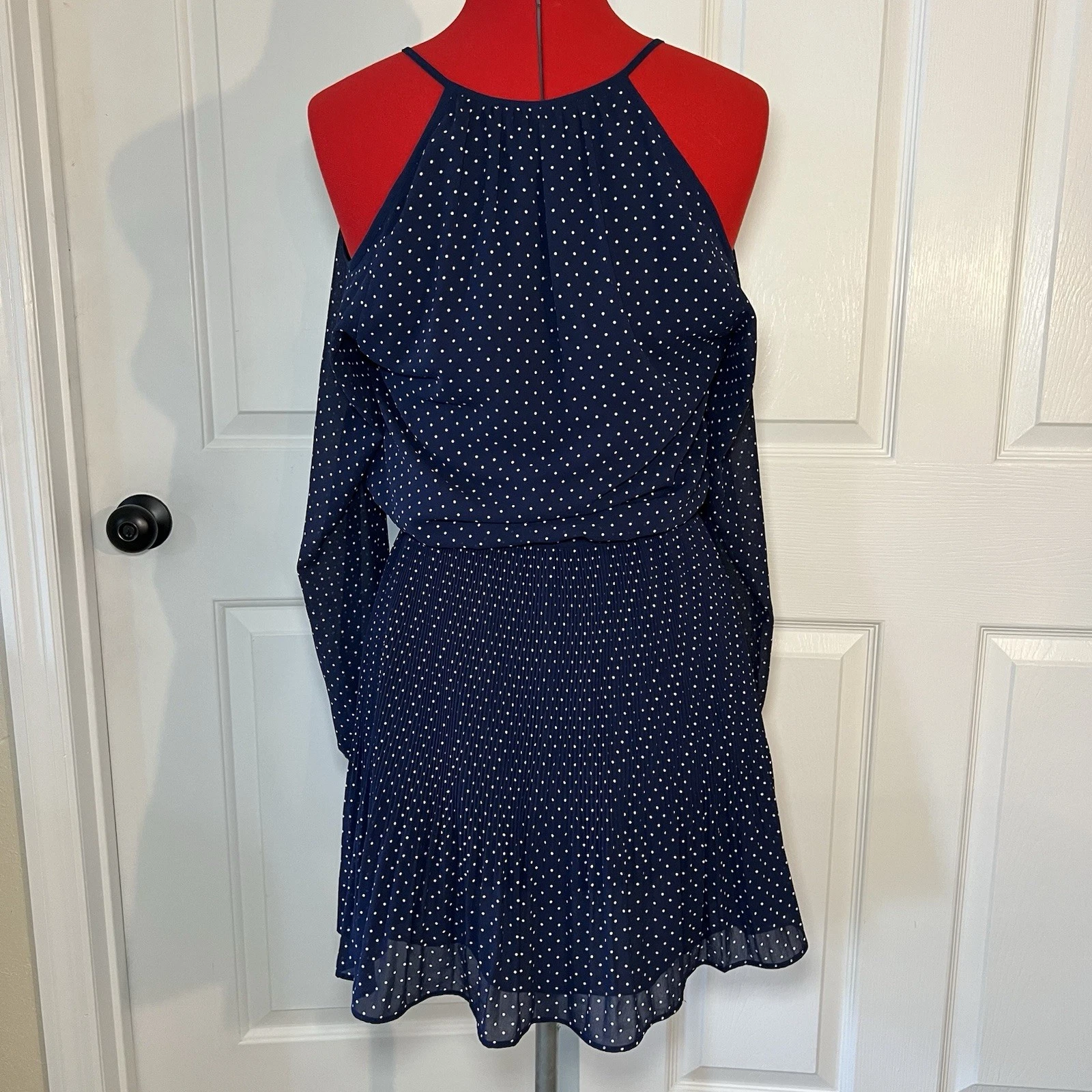 MICHAEL KORS Abito da donna blu navy Kors a pois a tracolla fredda taglia XS