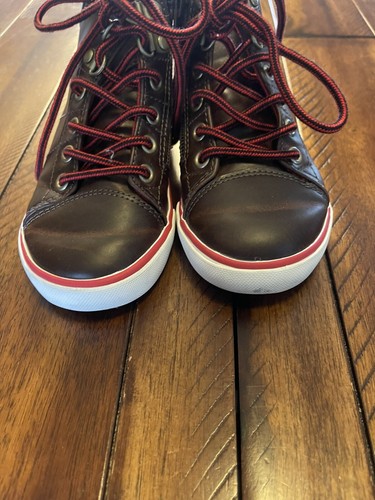 Gap Baby Brown Faux Leather Ankle Boot Red Laces Size 9 - Picture 2 of 4